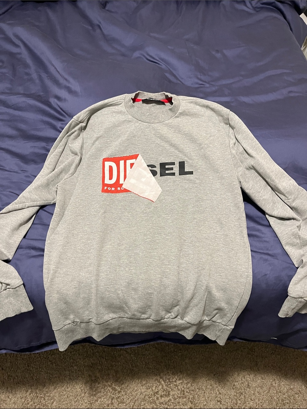 Diesel Gray Crewneck with Red Logo Block
